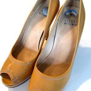 Stuart Weitzman Mustard Peep-Toe Heels
